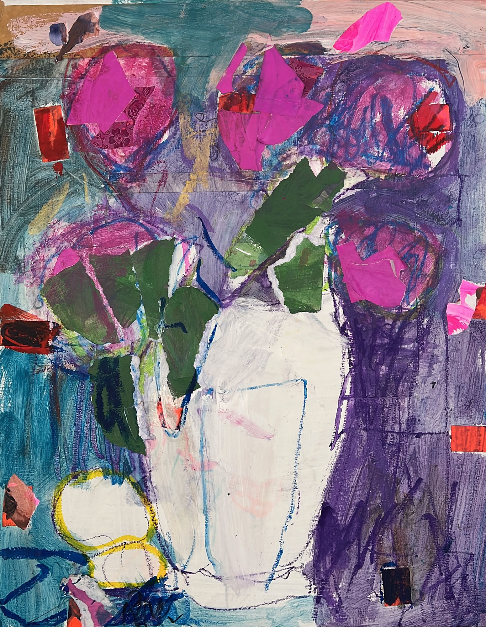 "Jarron blanco" · 60 x 45 cm · Mischtechnik/Collage auf Leinwand · 2023